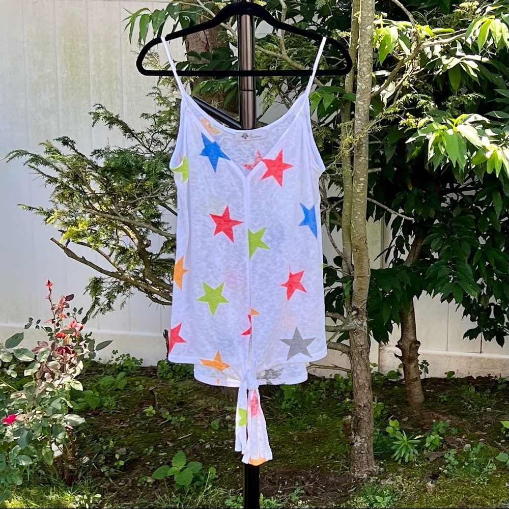 White with stars v-neck blousy tank top